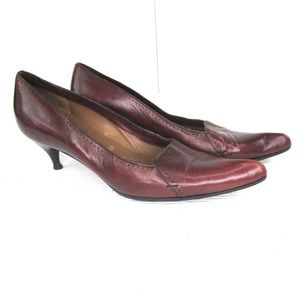Costume National Burgundy Leather Kitten Heels